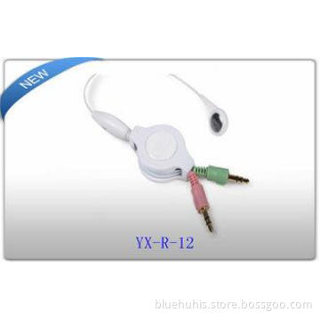 0.8M cable 3.5MM plug stereo retractable earphone / earbuds